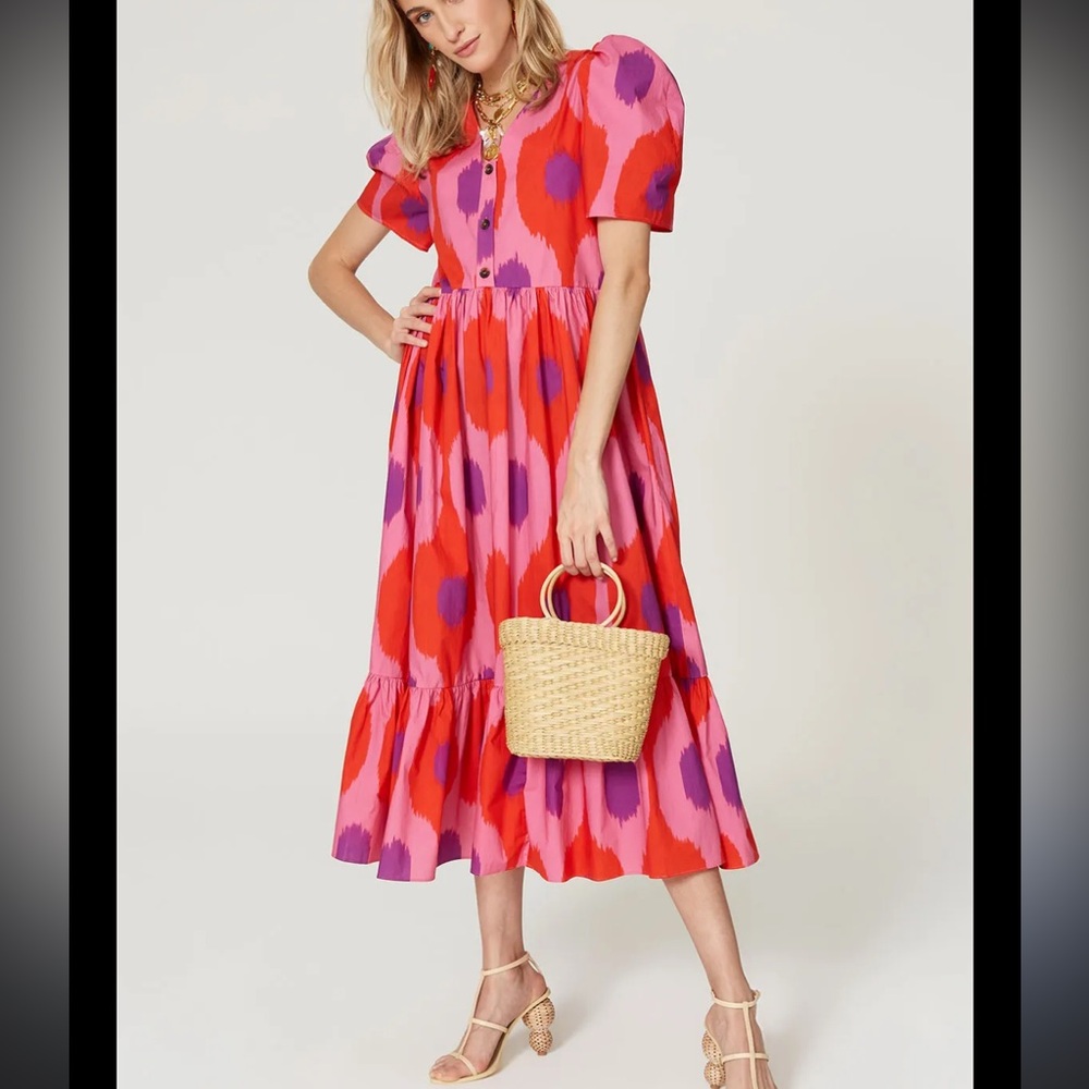 Rhode Nisha Printed Puff-Sleeve Midi Dress